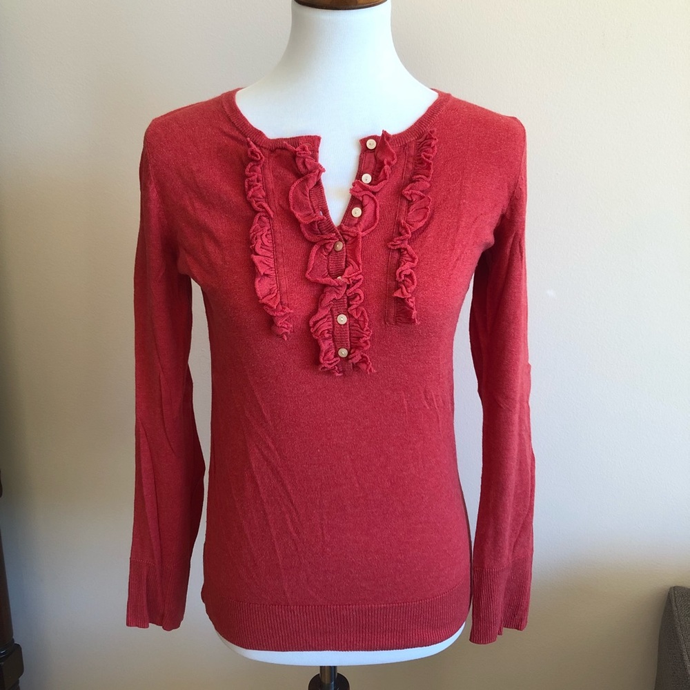 GAP made with cashmere orange sweater with ruffles